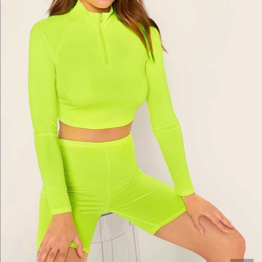 SHEIN lime green top and shorts set